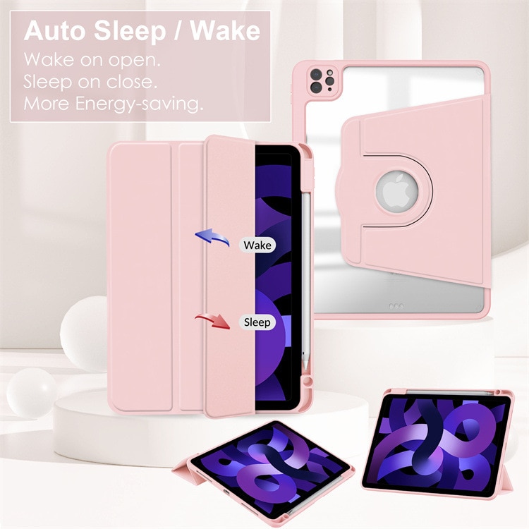 Carcasa inteligenta pentru Apple iPad Air 13 2024/Pro 2022/2021/2020/2018 12.9-inch, Agri Tri-Fold Stand Style 360 ° Rotire unghi reglabil, Stylus Suport, Auto Wake / Sleep Function, subtire si usor, Roz