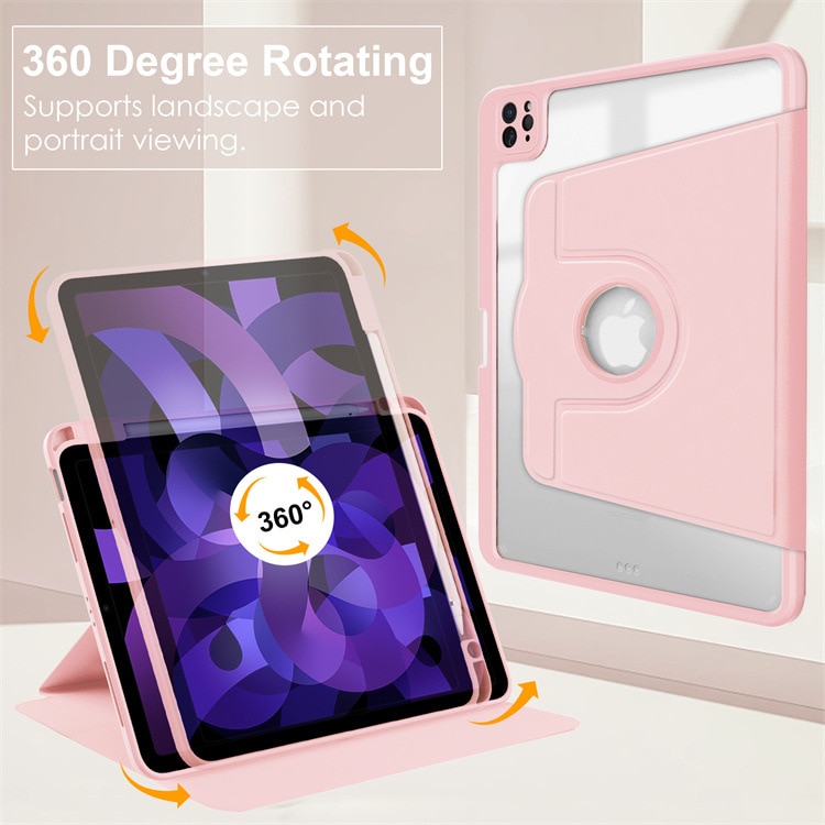 Carcasa inteligenta pentru Apple iPad Air 13 2024/Pro 2022/2021/2020/2018 12.9-inch, Agri Tri-Fold Stand Style 360 ° Rotire unghi reglabil, Stylus Suport, Auto Wake / Sleep Function, subtire si usor, Roz