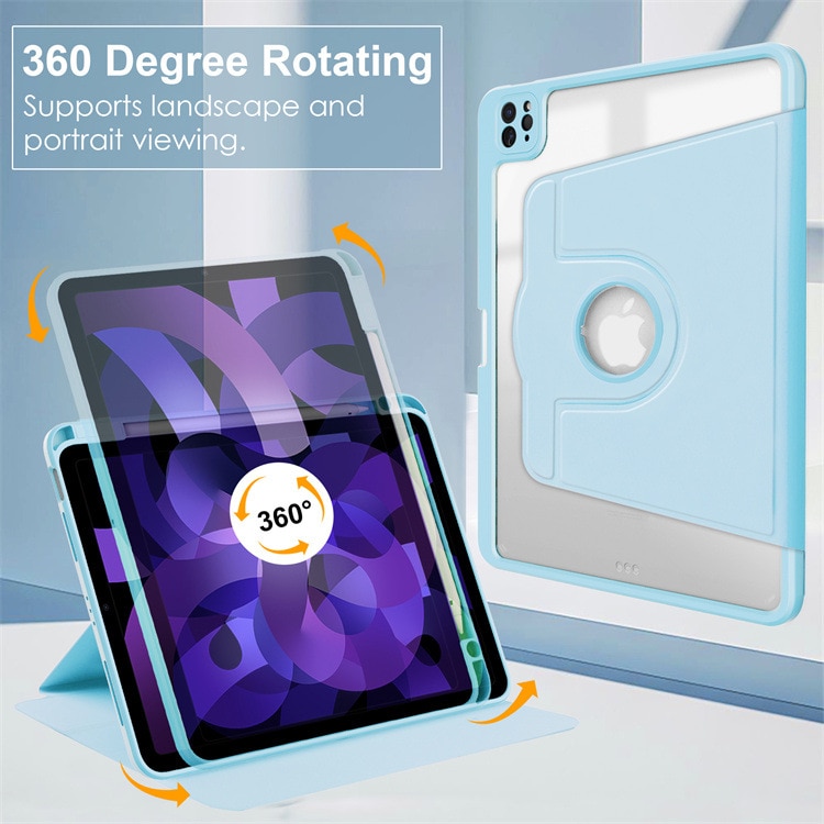 Carcasa inteligenta pentru Apple iPad Air 13 2024/Pro 2022/2021/2020/2018 12.9-inch, Agri Tri-Fold Stand Style 360 ° Rotire unghi reglabil, Stylus Suport, Auto Wake / Sleep Function, subtire si usor, albastru cerulen