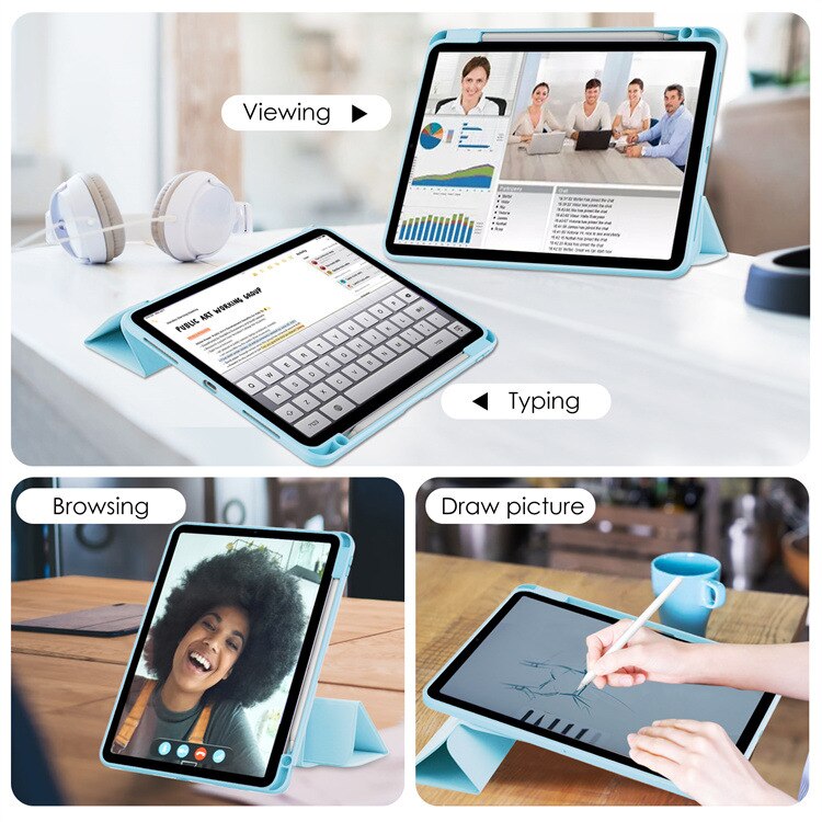 Carcasa inteligenta pentru Apple iPad Air 13 2024/Pro 2022/2021/2020/2018 12.9-inch, Agri Tri-Fold Stand Style 360 ° Rotire unghi reglabil, Stylus Suport, Auto Wake / Sleep Function, subtire si usor, albastru cerulen