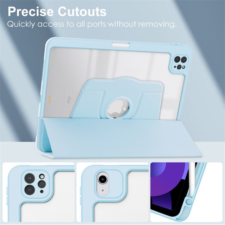 Carcasa inteligenta pentru Apple iPad Air 13 2024/Pro 2022/2021/2020/2018 12.9-inch, Agri Tri-Fold Stand Style 360 ° Rotire unghi reglabil, Stylus Suport, Auto Wake / Sleep Function, subtire si usor, albastru cerulen