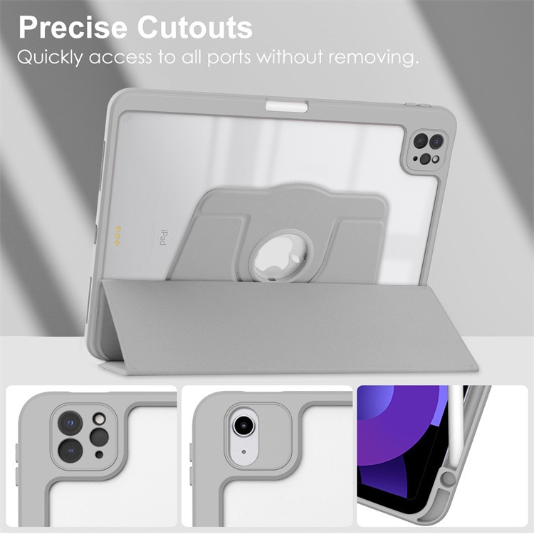 Carcasa inteligenta pentru Apple iPad Air 13 2024/Pro 2022/2021/2020/2018 12.9-inch, Agri Tri-Fold Stand Style 360 ° Rotire unghi reglabil, Stylus Suport, Auto Wake / Sleep Function, subtire si usor, Gri