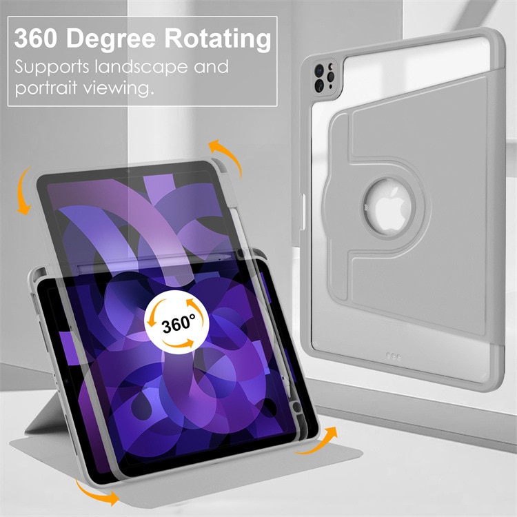 Carcasa inteligenta pentru Apple iPad Air 13 2024/Pro 2022/2021/2020/2018 12.9-inch, Agri Tri-Fold Stand Style 360 ° Rotire unghi reglabil, Stylus Suport, Auto Wake / Sleep Function, subtire si usor, Gri