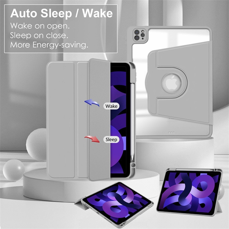 Carcasa inteligenta pentru Apple iPad Air 13 2024/Pro 2022/2021/2020/2018 12.9-inch, Agri Tri-Fold Stand Style 360 ° Rotire unghi reglabil, Stylus Suport, Auto Wake / Sleep Function, subtire si usor, Gri