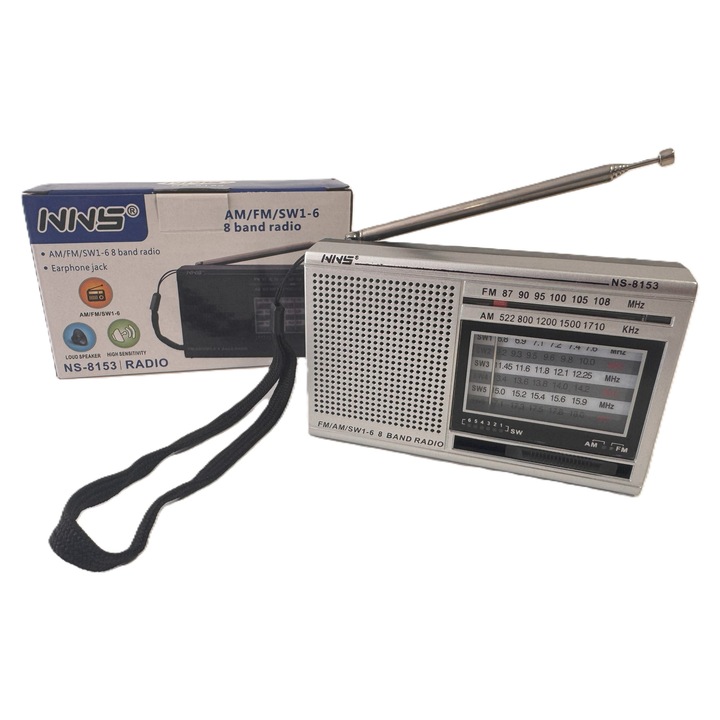 NNS hordozható rádió, 8 sávos, teleszkópos antennával, elemes, kompakt
