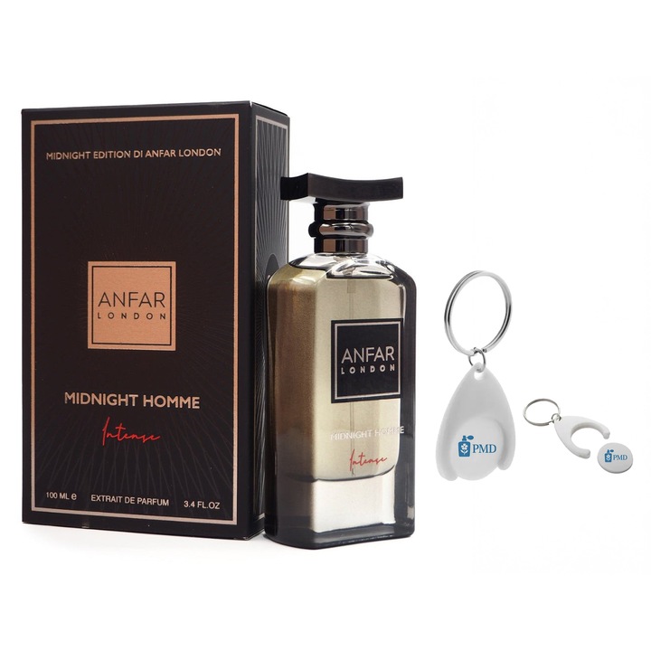 Set Extract de parfum Midnight Homme by Anfar London, Barbati, 100ml cu Breloc Personalizat "PMD"