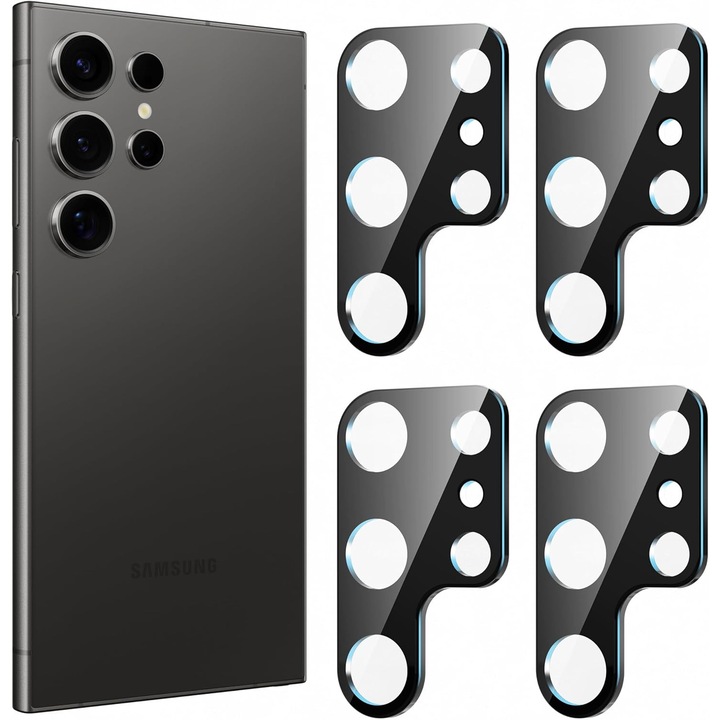 4 darabos kameralencse-védő készlet Samsung Galaxy S24 Ultra készülékhez, PsAyl®, edzett üveg, 9H keménység, HD, fekete