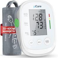 Tensiometru Brat Electronic pCare X5, Aparat Tensiune Arteriala Oscilometrie, Manseta 22-42 cm, Memorie 2x99, Aparat Masurat Tensiune, LCD Digital, Tensiometre Detectare Puls Neregulat, Tensiometru Medical Profesional, Monitor Tensiune, Aparat Tensiometre