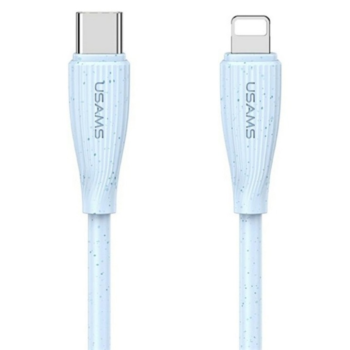 Usams green series adatkábel, type-c - lightning, 30w, gyorstöltő, 100cm, világoskék