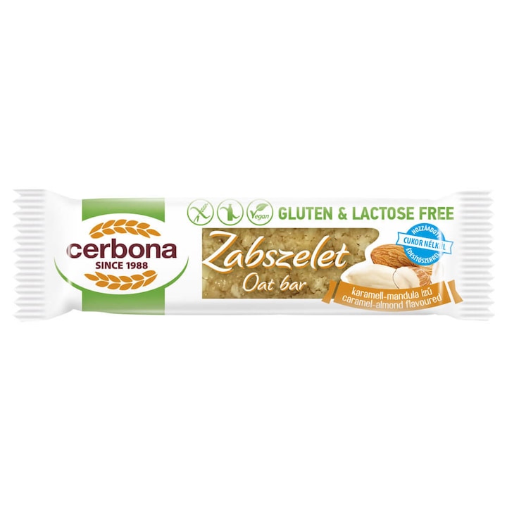 Cerbona Glutén- és laktózmentes zabszelet Karamell-mandulás, édesítőszerrel 40 g