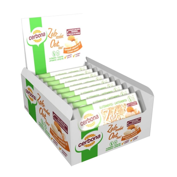 Cerbona Glutén- és laktózmentes zabszelet karamell-mandulás, édesítőszerrel 20 x 40 g / 20 db