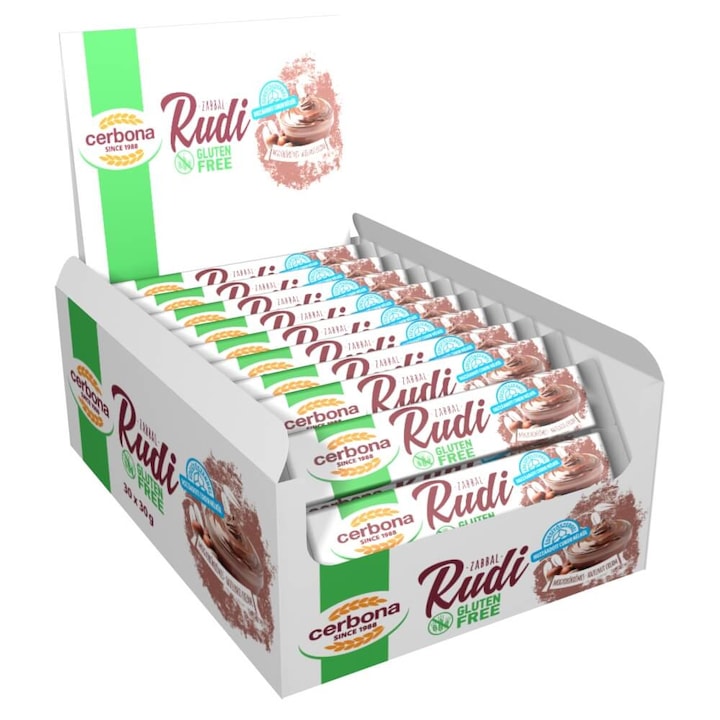 Cerbona Rudi zabbal, Mogyorós töltelékkel gluténmentes, hozzáadott cukor nélkül, édesítőszerrel 30 x 30 g / 30 db