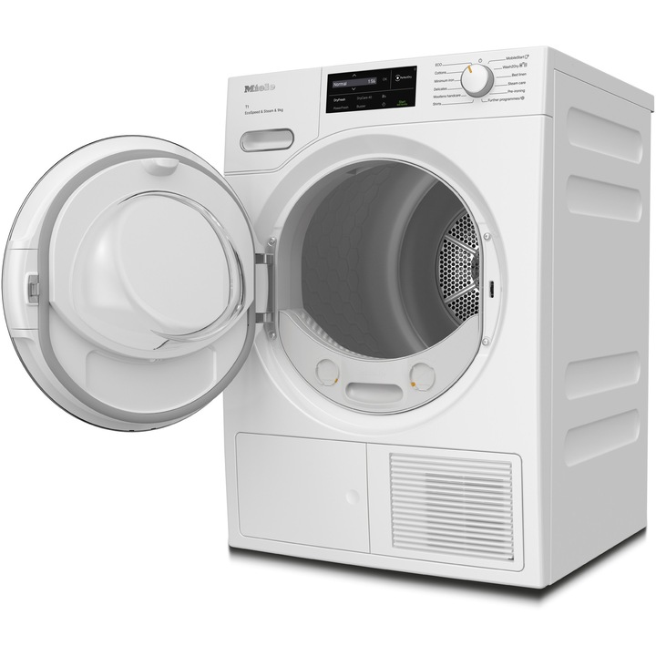 Uscator de rufe Miele TWL680WP, clasa C, 9 kg, ComfortSensor, SteamCare, SilenceDrum, DryCare 40, Alb