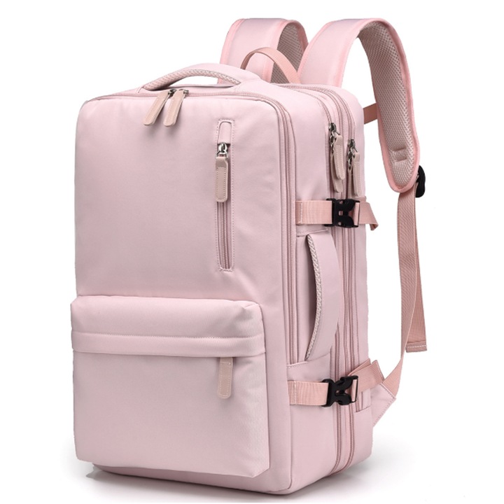 Унисекс раница за пътуване, Wacorresi, раница за пътуване за лаптоп, водоустойчива, голям капацитет, дизайн с USB порт, устойчива на износване и надраскване, дизайн с множество отделения, дишащ материал, 38x52x12 см, розова