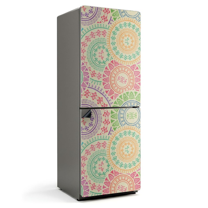 Folie magnetica pentru frigider, Wallfluent, Modele de district etnic, Multicolor, 70x190 cm, 010220280070000011140