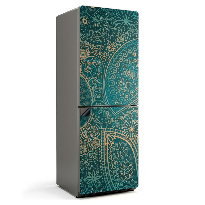 Folie magnetica pentru frigider, Wallfluent, Model etnic oriental, Turcoaz, 70x190 cm, 010220280070000007933