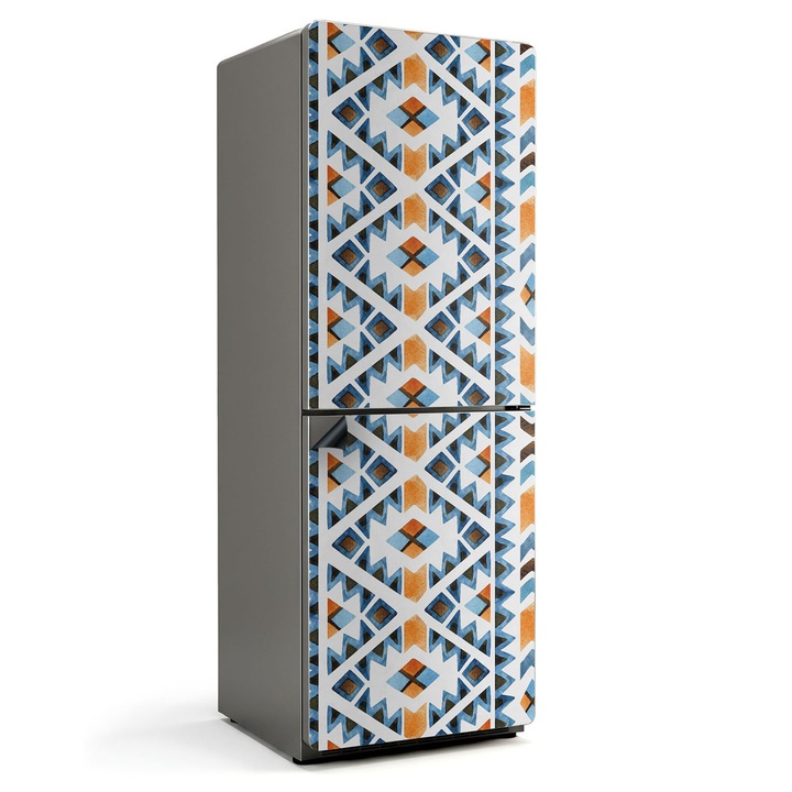 Autocolant magnetic frigider, Wallfluent, Model geometric cu romburi, Albastru, 70x190 cm, 010220280070000012981