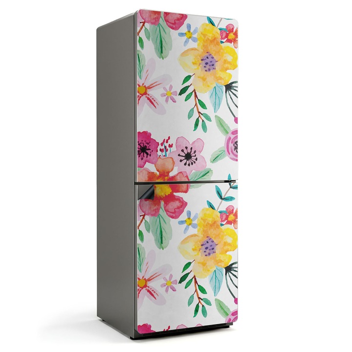 Autocolant magnetic frigider, Wallfluent, Model floral in acuarela, Multicolor, 70x190 cm, 010220280070000012586