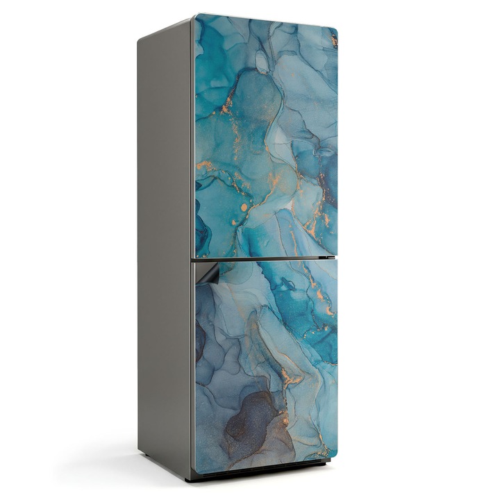 Folie magnetica pentru frigider, Wallfluent, Valuri si pete abstracte, Turcoaz, 70x190 cm, 010220280070000282553