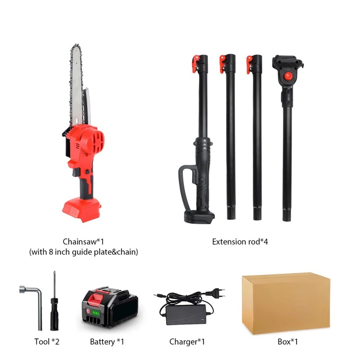 Fierastrau cu lant, 1 baterie, motor fara perii, unghi de taiere ajustabil, 8 inch