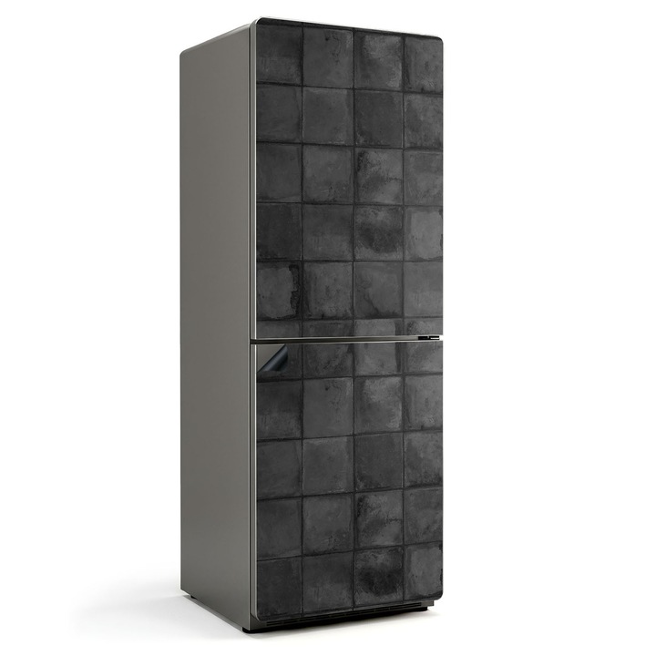 Folie magnetica pentru frigider, Wallfluent, Textura tigla de piatra, Negru, 70x190 cm, 010220280070000282522