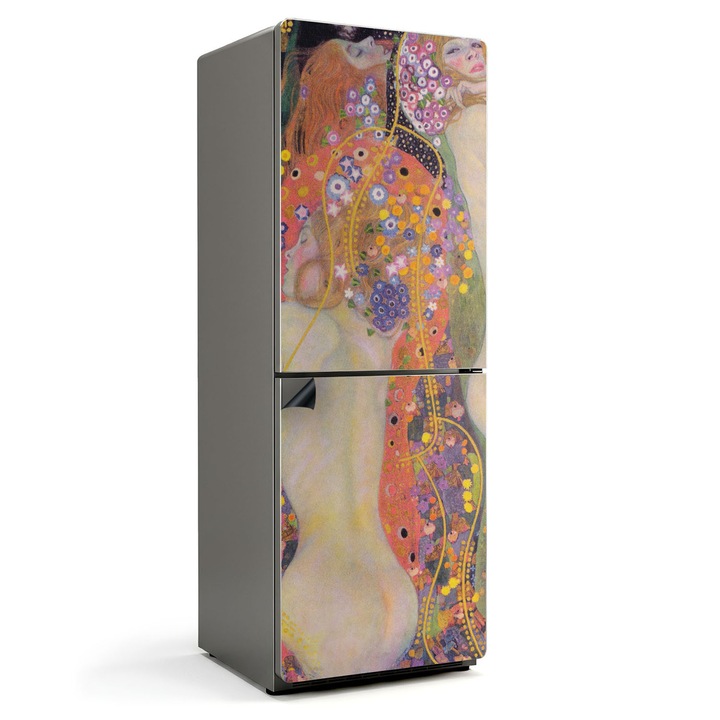 Autocolant magnetic frigider, Wallfluent, Serpi de apa Gustav Klimt, Roz, 70x190 cm, 010220280070000284090
