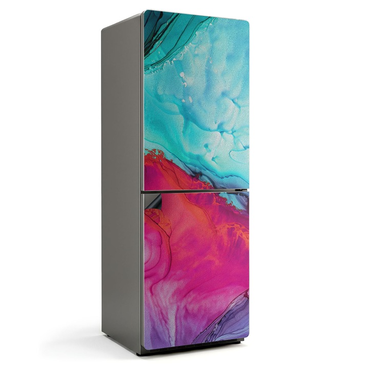 Folie magnetica pentru frigider, Wallfluent, Model fluid abstract, Turcoaz, 70x190 cm, 010220280070000282566