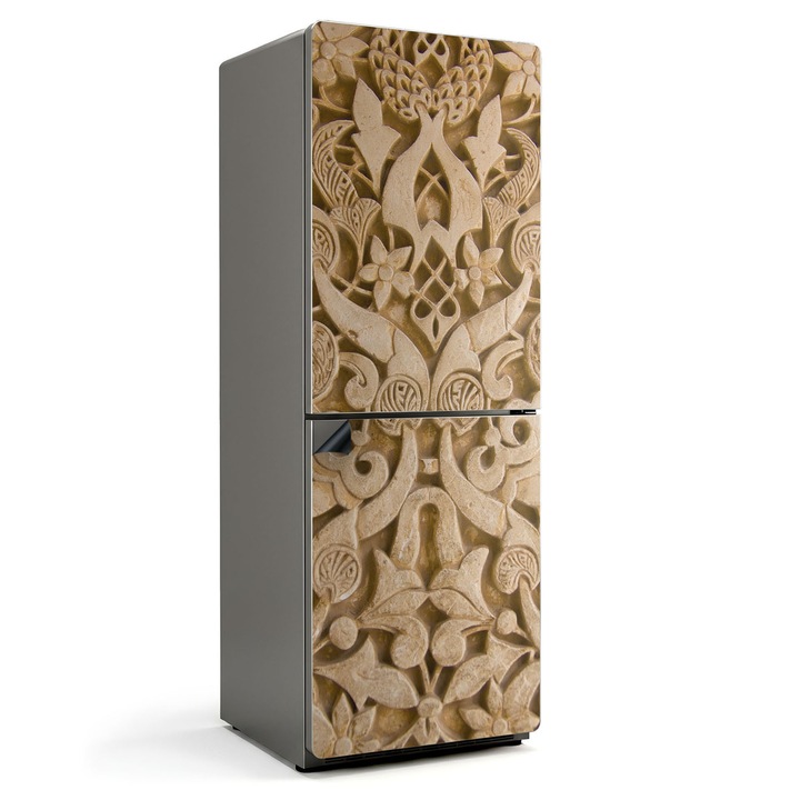 Folie magnetica pentru frigider, Wallfluent, Model de plante cu ornamente, Bej, 70x190 cm, 010220280070000284118