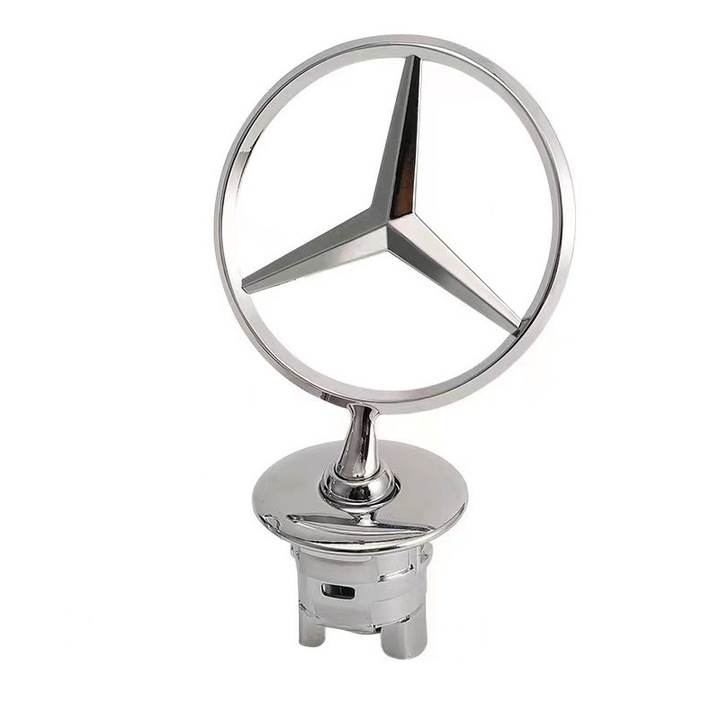 Emblema capota fata Mercedes C/E/S - Clasa, sigla Mercedes-Benz [lucioasa], C200 E300L E260L, S450, Fudisenn, emblema, stea, metal, argintiu