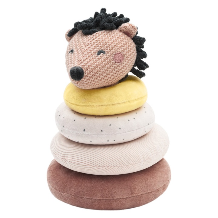 Piramida de stivuit pentru bebelusi KikkaBoo Hedge-hugs din plus, cu 4 inele de marimi diferite, 23cm