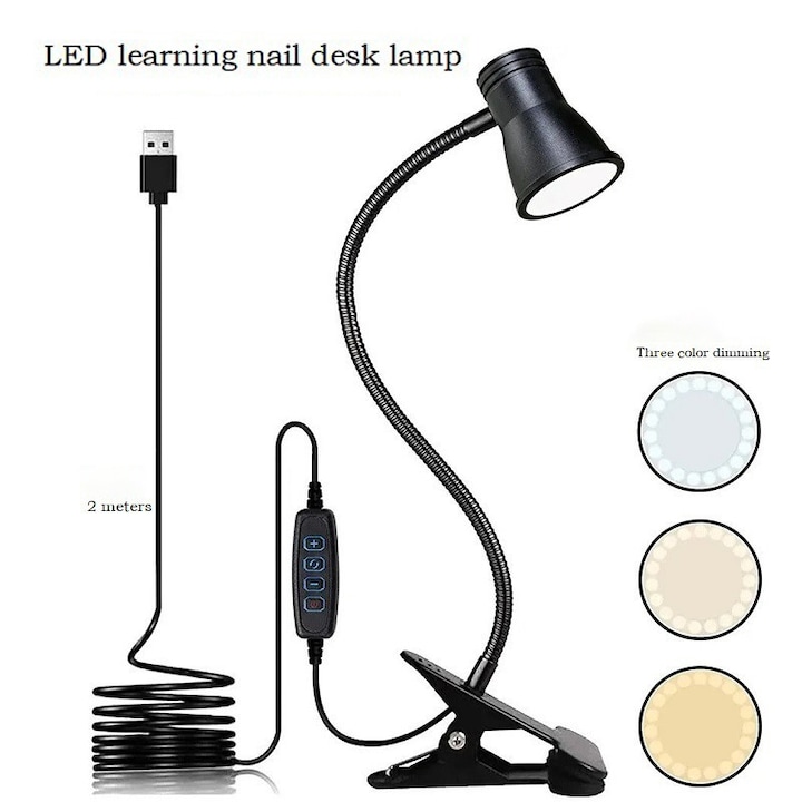 Лампа с рог, LED лампа за четене, креативна, настолна, защита на очите за ученици, USB зареждане, нощна лампа, мека светлина, черна