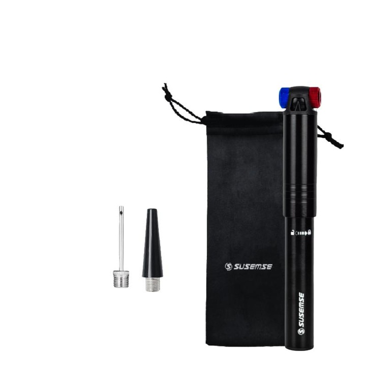 Pompa de bicicleta SUSEMSE cu valva bicolor din aluminiu de inalta calitate - Pompa pentru biciclete de munte si de drum, pompa portabila de mana mica, pompa portabila, pompa pentru uz casnic, 120 PSI, 100g