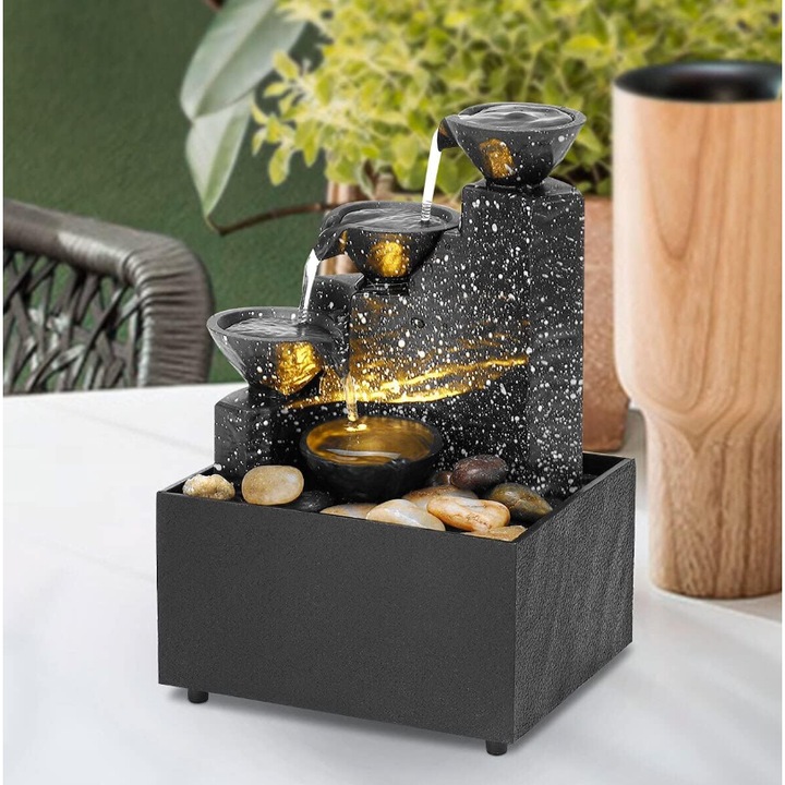 Фонтан за вода, тип водопад, на стъпала с LED светлина 17x11 см