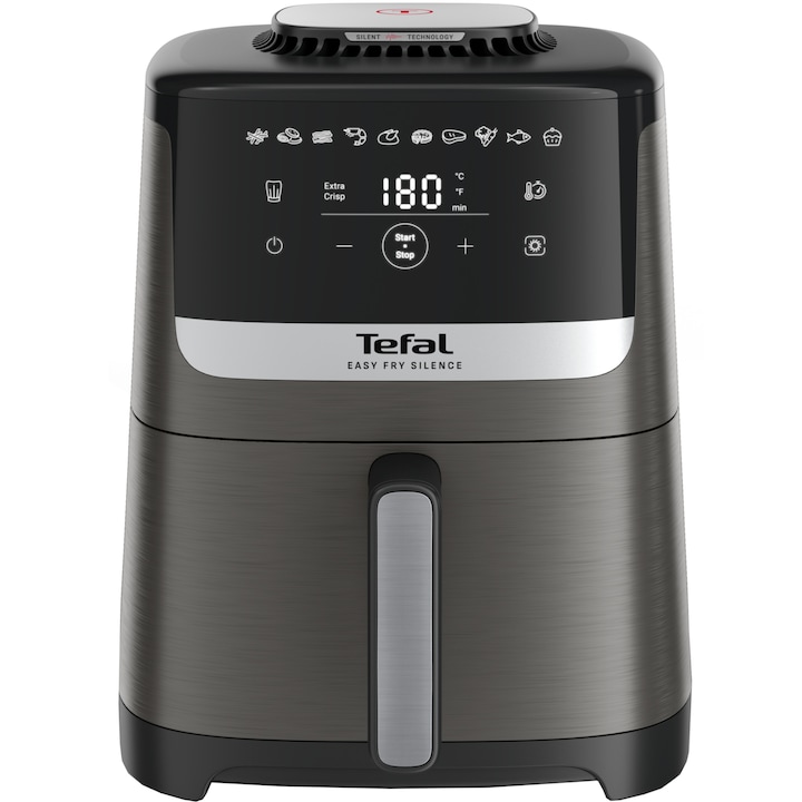 Фритюрник с горещ въздух Tefal Easy Fry Silence EY551HE0, 1670 W, 5 л, 10 предварително зададени програми, LCD екран, регулируем термостат, сив