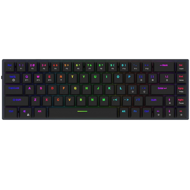 AQIRYS Agena vezeték nélküli billentyűzet, mechanikus, Gateron KS-33 alacsony profilú kapcsoló, RGB világítás, Gasket-Mount, hot-swappable, USB, fekete