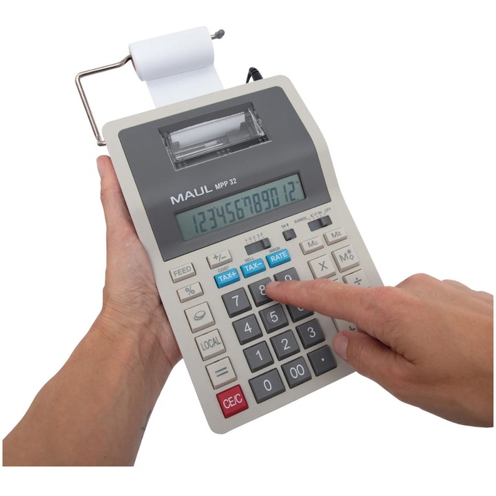 Калкулатор с лента MAUL MPP32, 12 цифри, Сив