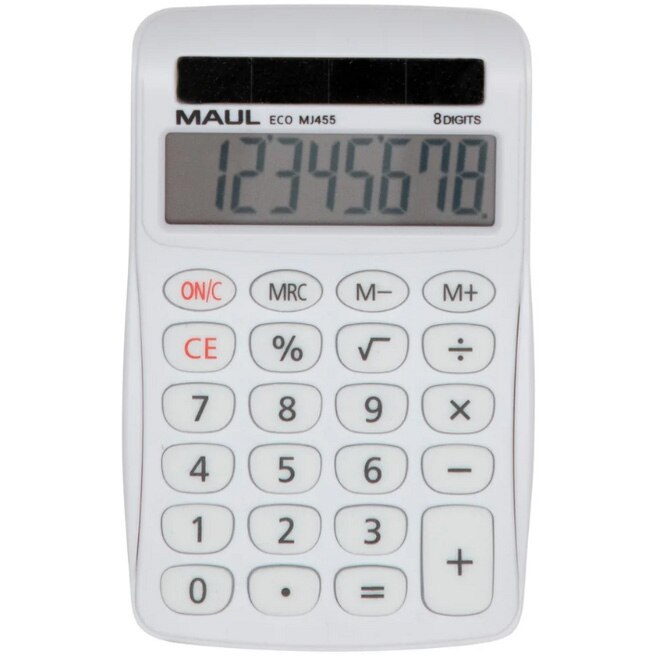Calculator de birou Maul ECO MJ455, 8 digits, realizat din plastic reciclat, incarcare solara - alb