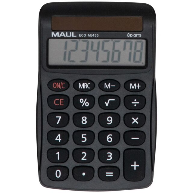 Calculator de birou Maul ECO MJ455, 8 digits, realizat din plastic reciclat, incarcare solara-negru