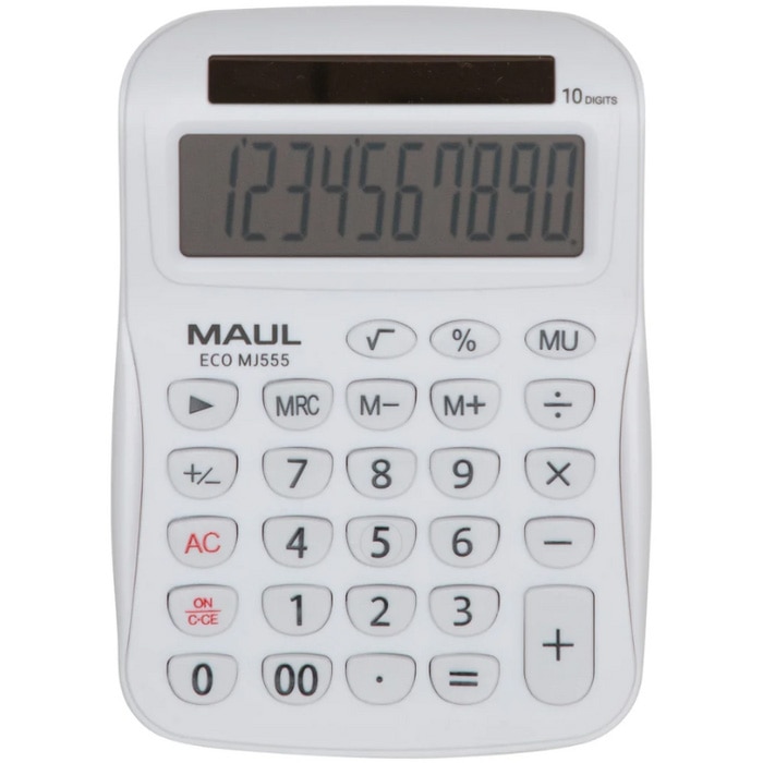 Calculator de birou Maul ECO MJ555, 10 digits, realizat din plastic reciclat, incarcare solara - alb