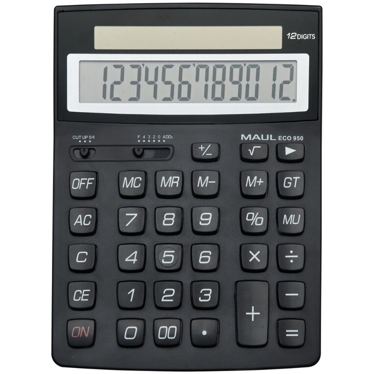 Calculator de birou Maul ECO950, 12 digits, realizat din plastic reciclat, incarcare solara- negru