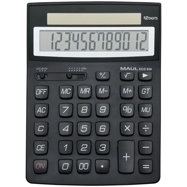 Calculator de birou Maul ECO950, 12 digits, realizat din plastic reciclat, incarcare solara- negru