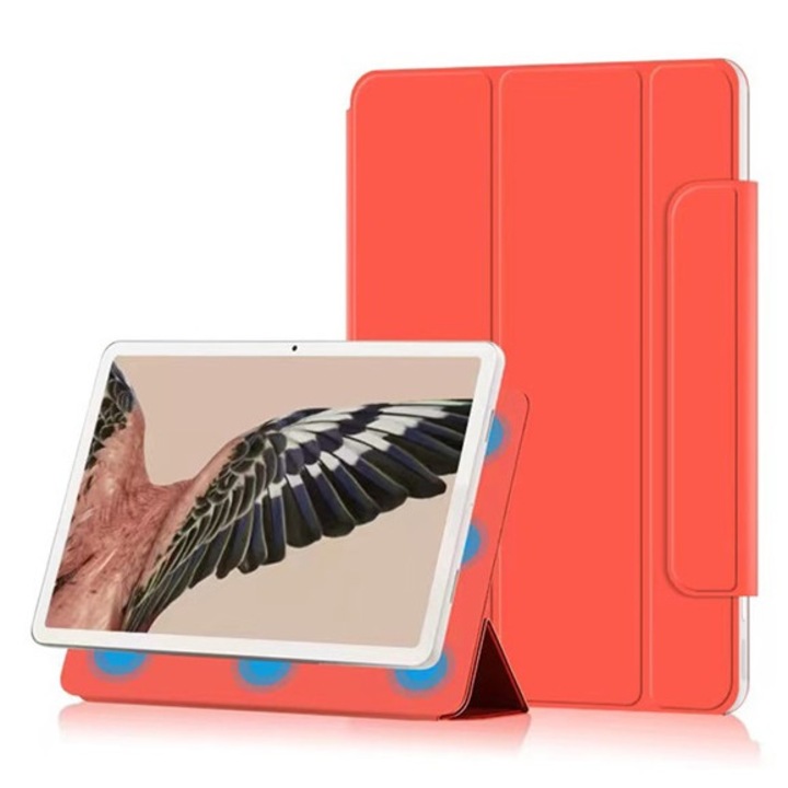 Gigapack tabletvédő álló, bőr hatású, aktív flip, mágneses, oldalra nyíló, trifold, asztali tartó, narancssárga, kompatibilis: Google Pixel Tablet