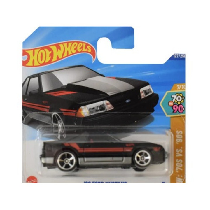 Hot Wheels fém kisautó, Ford Mustang 92, fekete, 70 vs 90 1:64
