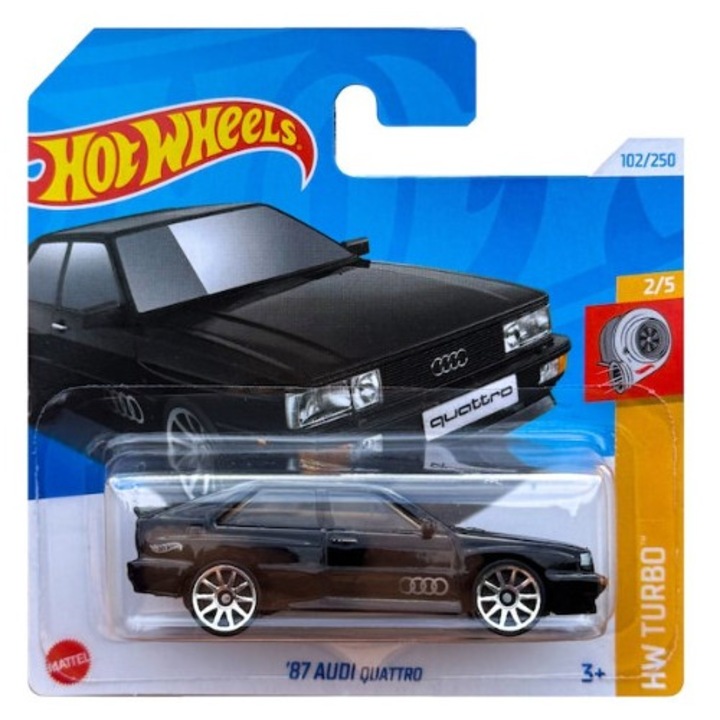 Hot Wheels öntött kisautó, '87 Audi Quattro HW Turbo, 1:64, fekete