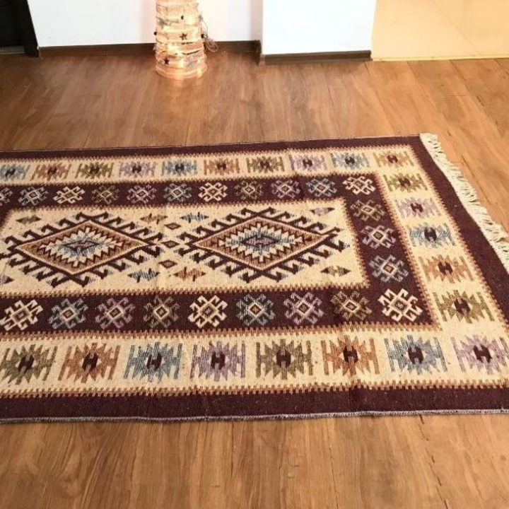 Covor in stil rustic, 100x300 cm, bumbac cu iuta, maro-crem, Casa de Vis, CR-06