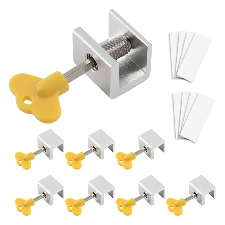 Ablakzár, Rqiurpn, 8 darabos készlet, alumínium, 30x24,5x24mm, ezüst/sárga