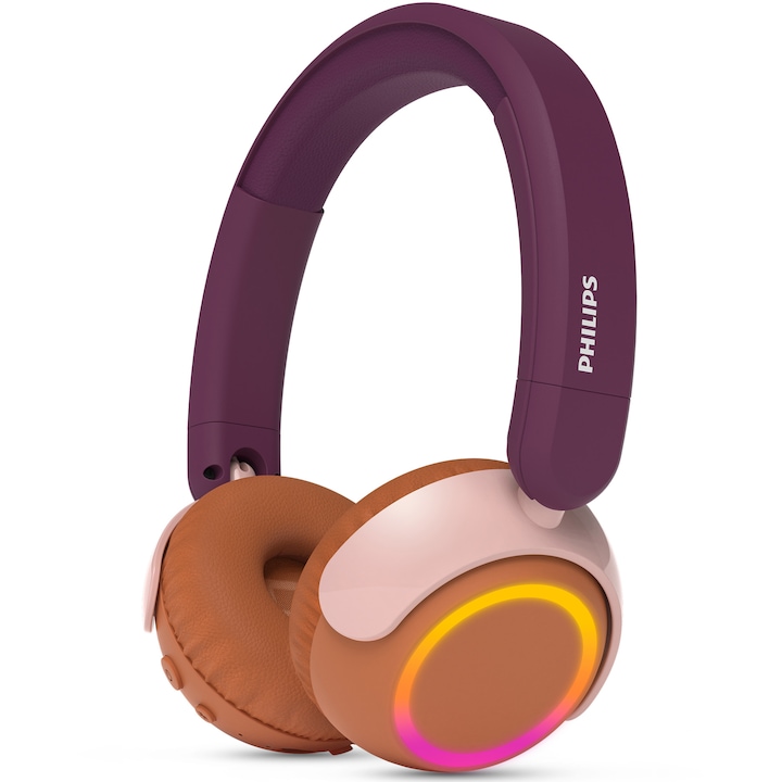 Детски слушалки On-Ear PHILIPS TAK4200MP/00, Wireless, Bluetooth, Микрофон, LED светлини, Лилав