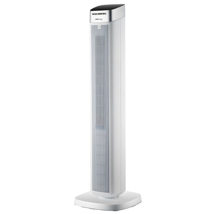 Дигитален вентилатор тип кула с дистанционно управление HAUSBERG HB-5963AB, 55W, 3 скорости, 41 инча, таймер, LED, осцилация, дръжка за носене, дифузер за аромат, бял