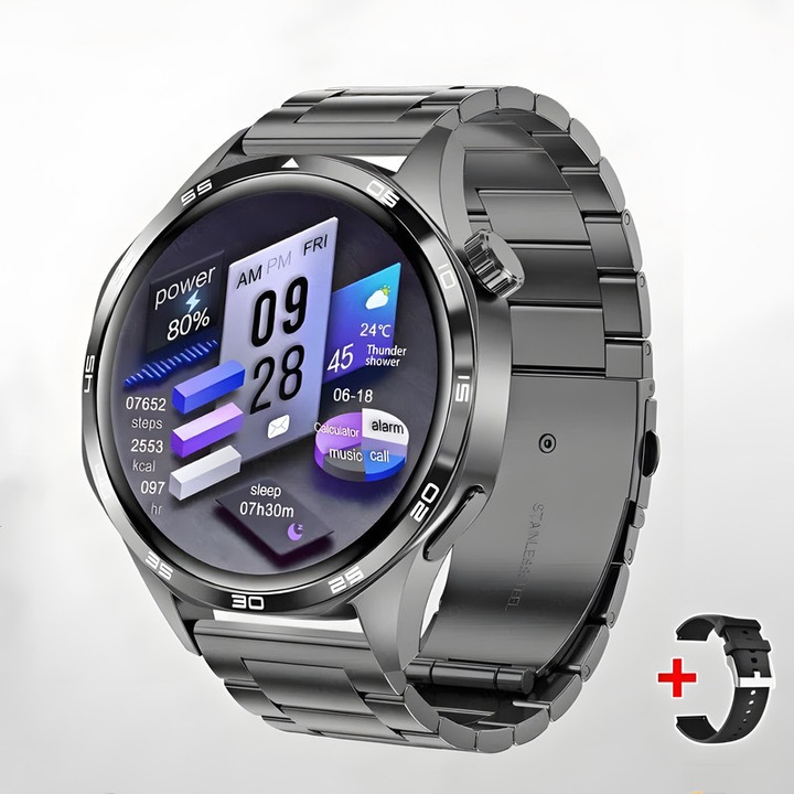 Смарт часовник Xiusaqio, 24-часово наблюдение на здравето, разговори, водоустойчивост IP67, 1.53'' HD екран, комплект, черен