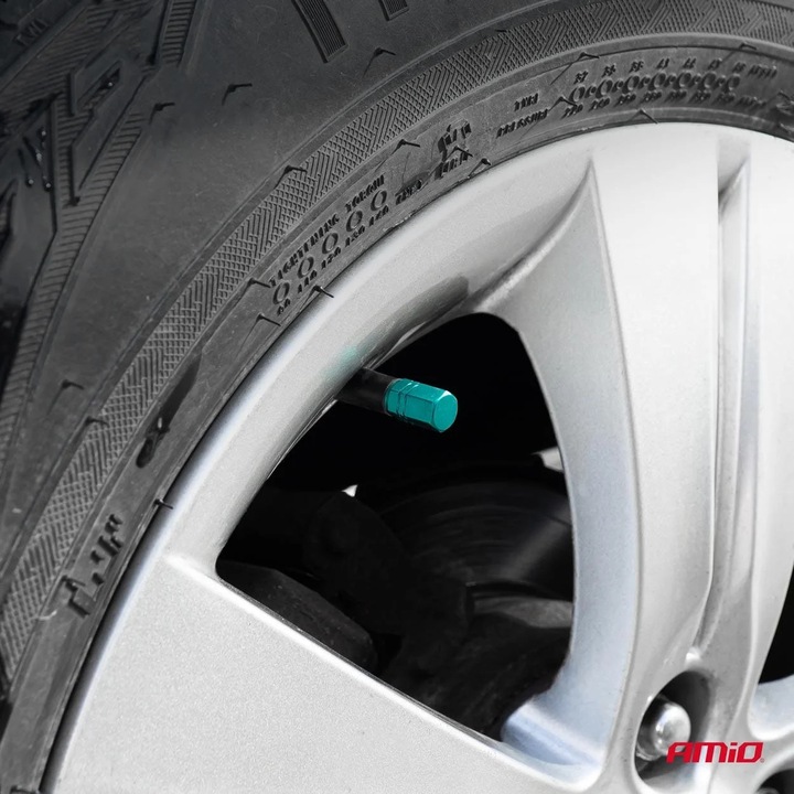 Set 4 capacele auto pentru ventil, din aluminiu, model Hexagon, culoare Verde